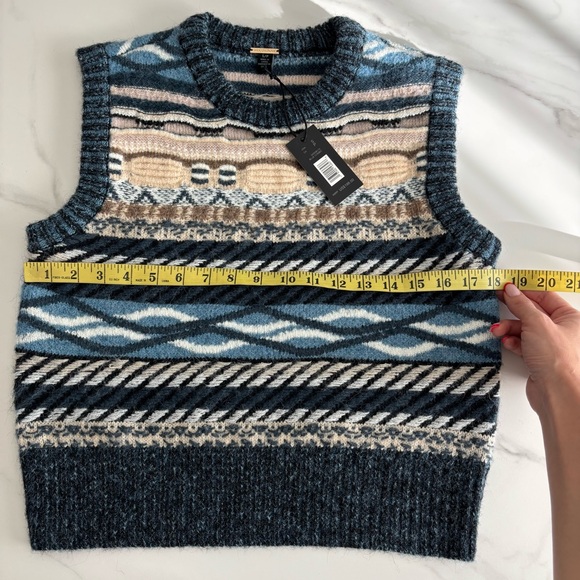 Magaschoni Patterned Blue and Cream Sweater Vest Wool blend Sz S - Picture 5 of 7